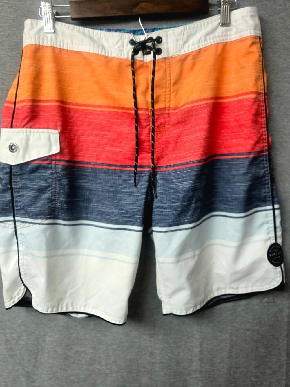 Rip Curl Swim Trunks Mens All Time Striped Board Shorts Cargo Pocket Size 32